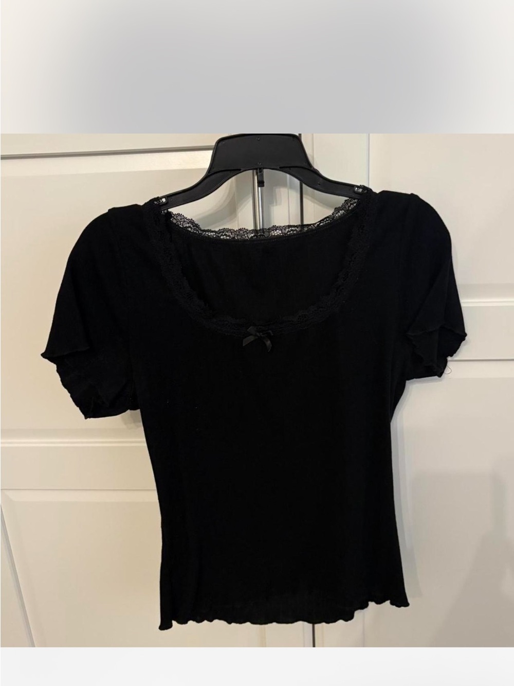 Black Lace-Trim Scoop Neck Women's Top
